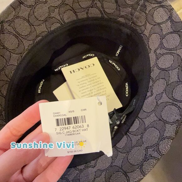 NWT COACH Unisex Signature Jacquard Bucket Hat CH401 Charcoal xs/s - Picture 8 of 9